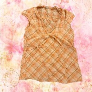 Papaya Orange Plaid Blouse